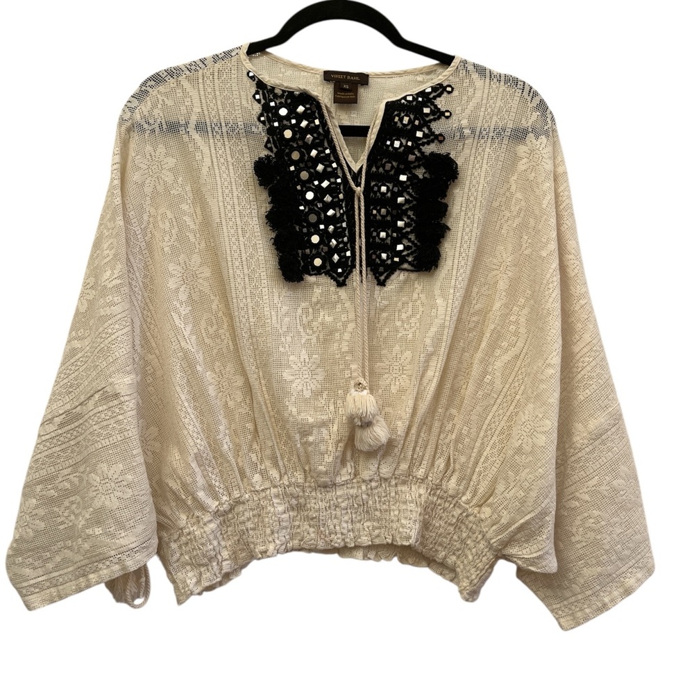 Vineet Bahl for Anthropologie Boho Embroidered Dolman Sleeve Top XS Ivory